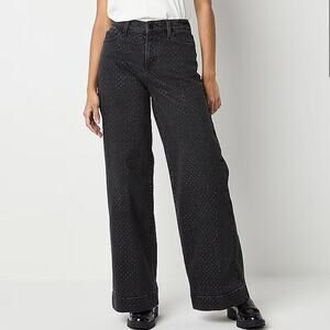 NWT a.n.a. Embellished High Rise Wide Leg Jeans Woman Sz 2 Black Onyx Rhinestone
